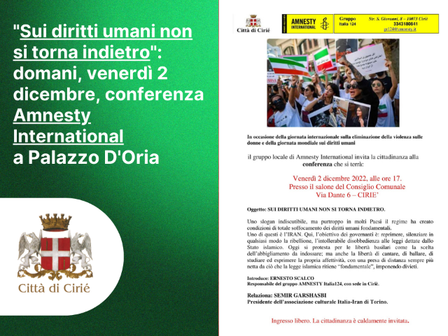 "Sui diritti umani non si torna indietro": domani, venerdì 2 dicembre, conferenza Amnesty a Palazzo D'Oria