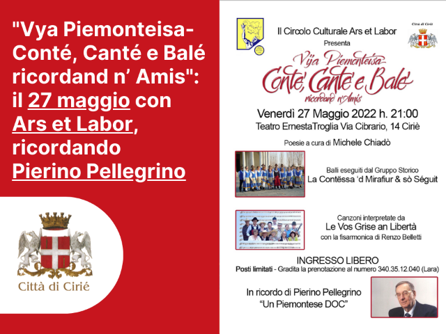"Vya Piemonteisa": con Ars et Labor ricordando Pierino Pellegrino