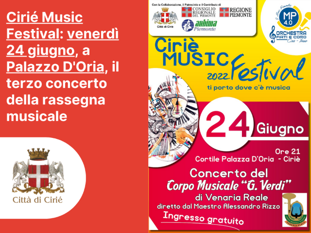 Cirié Music Festival: venerdì il terzo concerto 