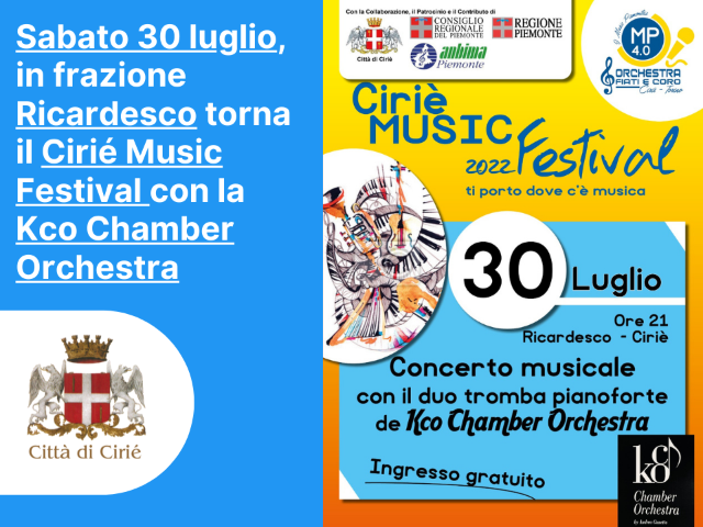 Sabato 30 luglio, a Ricardesco torna il Cirié Music Festival