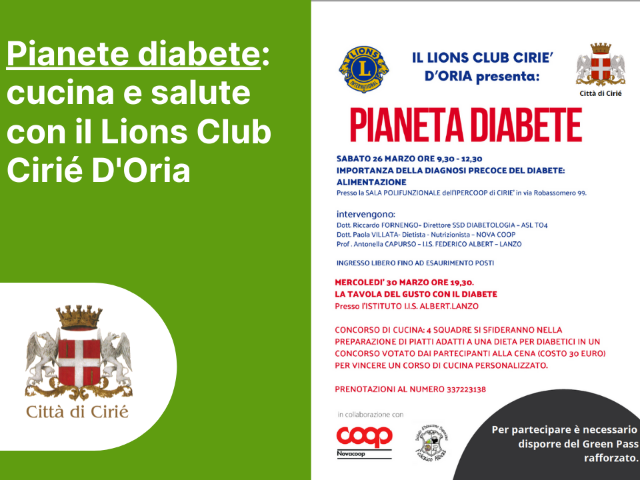 Pianete diabete: cucina e salute con il Lions Club Cirié D'Oria 