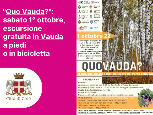 "Quo Vauda?": sabato 1° ottobre, escursione gratuita in Vauda