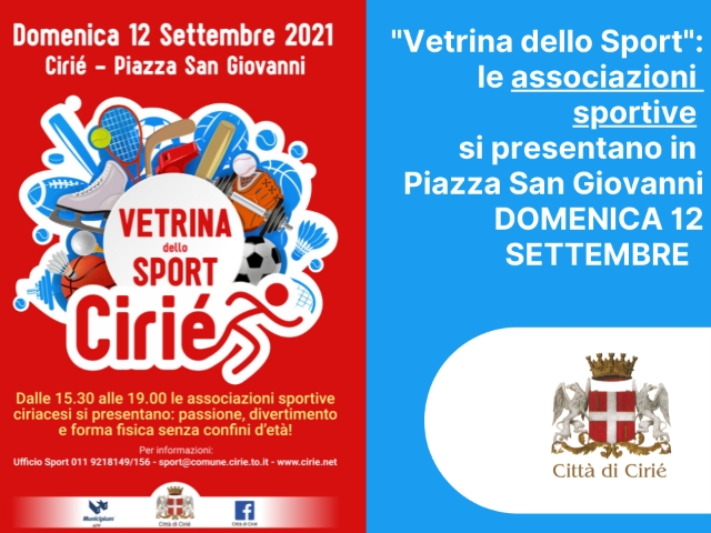 Vetrina dello Sport: domenica 12 settembre, le associazioni sportive del ciriacese presentano programmi e attività in Piazza San Giovanni  