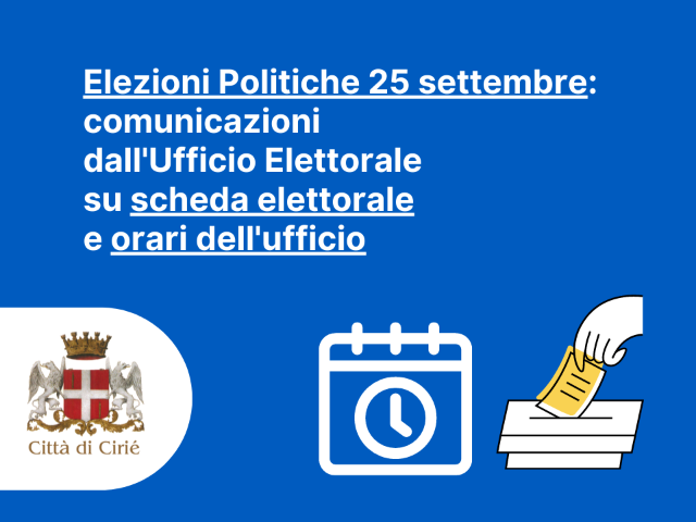 Elezioni Politiche: comunicazioni su tessera elettorale e orari uffici