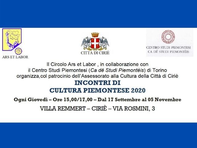 "Incontri di cultura piemontese 2020" a Villa Remmert