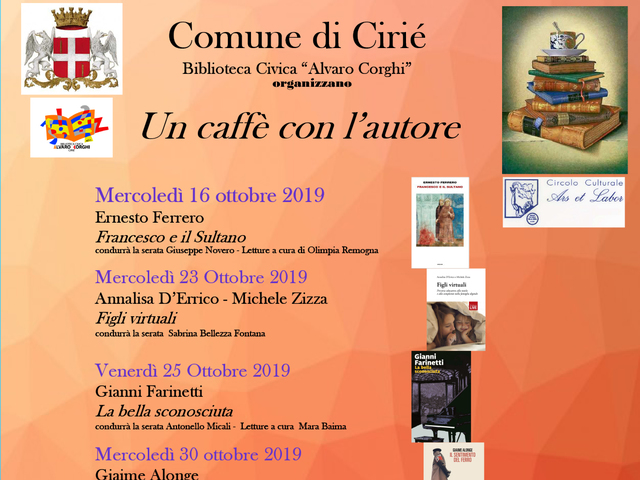 “Un caffè con l’autore”: inizia mercoledì 16/10 la rassegna letteraria in Biblioteca A. Corghi
