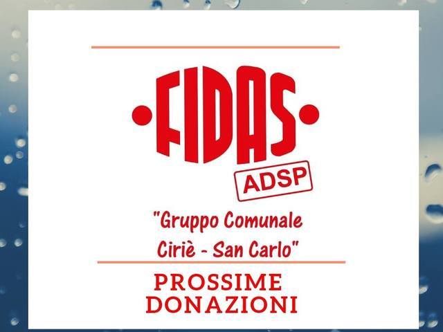 Fidas Cirié - San Carlo: prossime donazioni