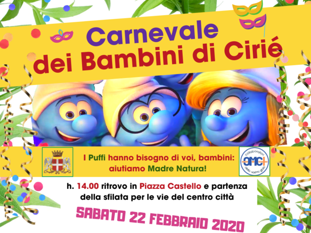 Sabato 22 febbraio 2020, coriandoli e divertimento con il Carnevale dei Bambini a Cirié