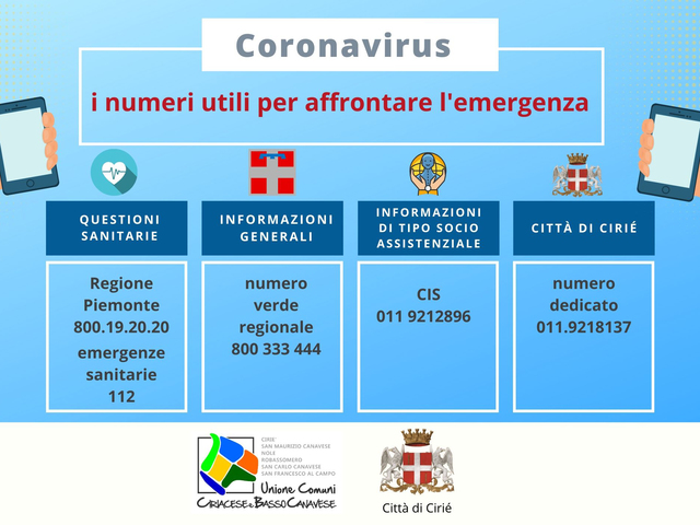 Coronavirus: l’Unione dei Comuni del Ciriacese e del Basso Canavese continua l’attività di sostegno alla cittadinanza 