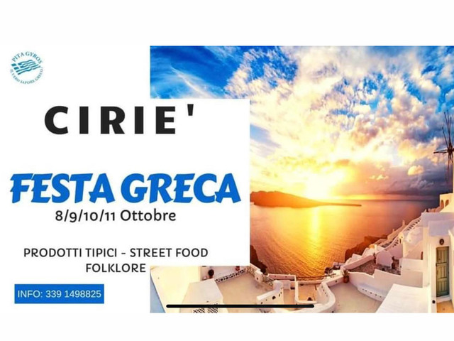 “Festa Greca” a Cirié: dall’8 all’11 ottobre street food, prodotti tipici e folklore