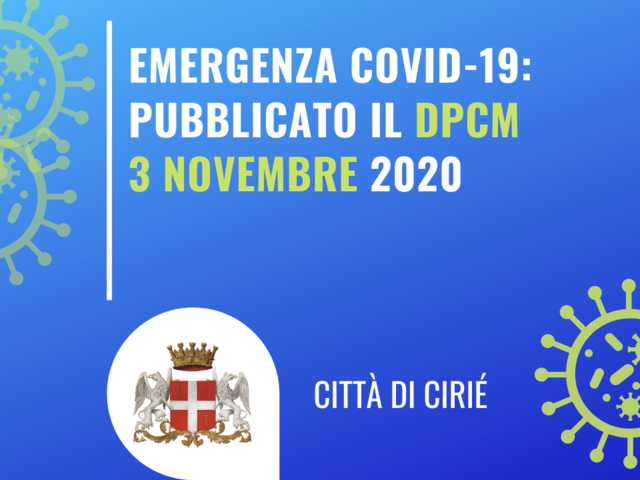Emergenza Covid-19: pubblicato il DPCM 3 novembre 2020