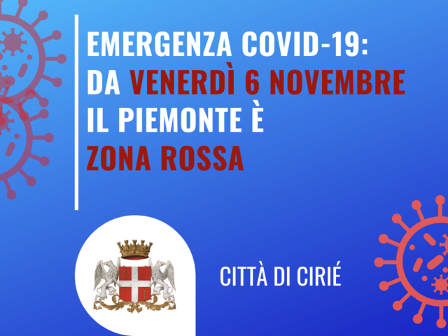 Da venerdì 6 novembre la Regione Piemonte è zona rossa
