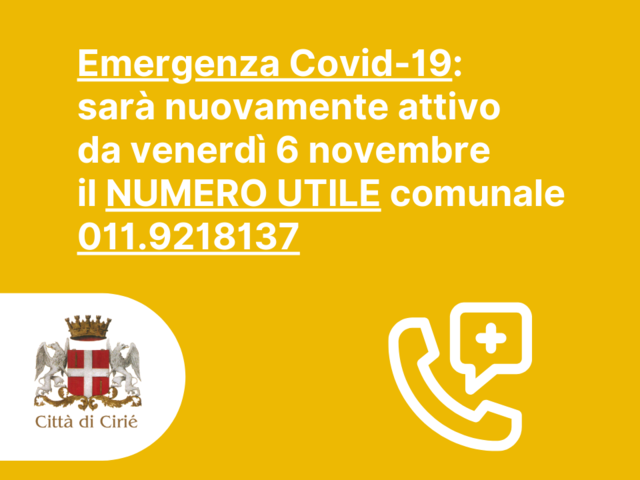 Emergenza Covid-19: attivo da venerdì 6 novembre il numero utile comunale