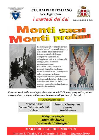 Proseguono "I martedì del CAI": martedì 10 aprile, appuntamento con "Monti sacri Monti profani"