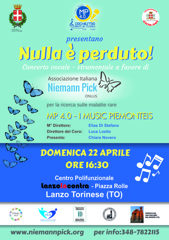 Domenica 22 aprile 2018, concerto dei Music Piemonteis a Lanzo, in favore dell’Associazione Italiana Niemann Pick
