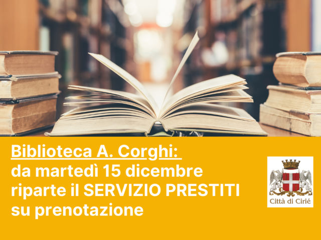 Biblioteca A. Corghi: da martedì 15 dicembre riparte il servizio prestiti, ma solo su prenotazione
