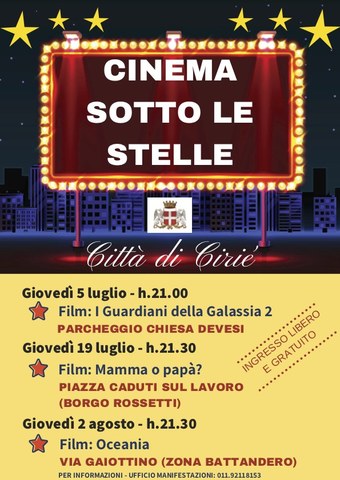 "Cinema sotto le stelle": giovedì 2 agosto, appuntamento in via Gaiottino per la terza proiezione.