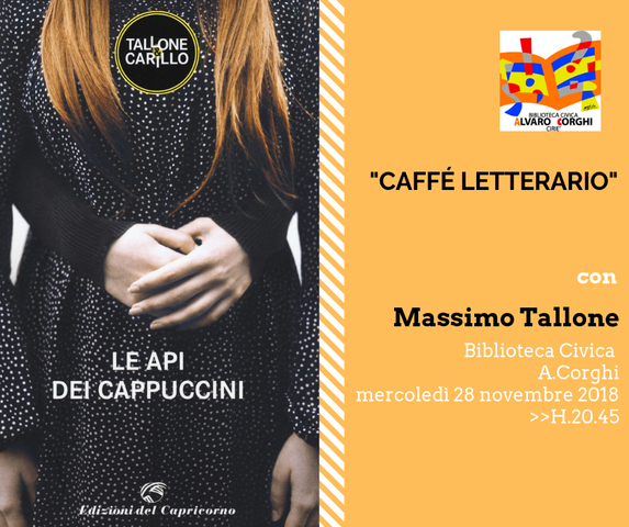 Massimo Tallone in Biblioteca A. Corghi mercoledì 28 novembre per il ciclo "Caffè Letterario"