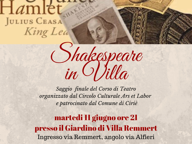 “Shakespeare in Villa”: a Villa Remmert il saggio di fine anno di Ars et Labor